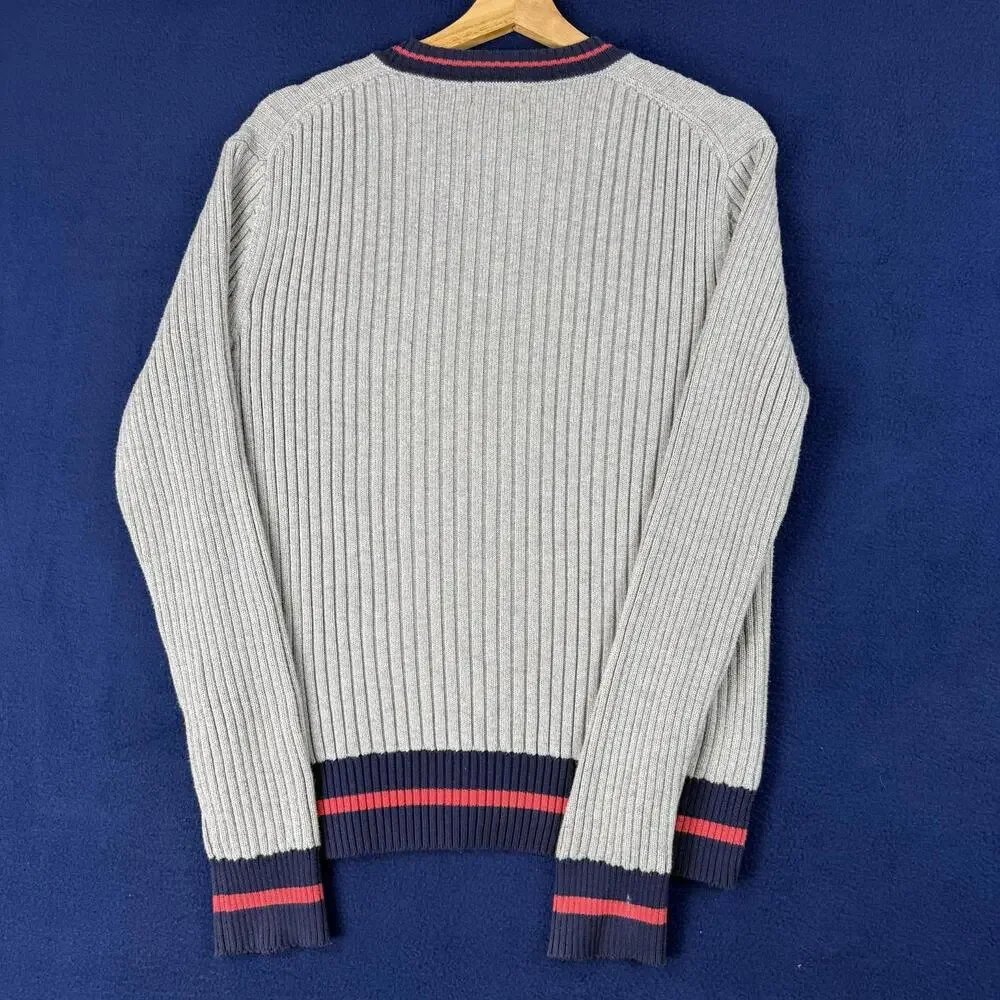 Brooks Brothers 346 Supima Cotton Sweater Mens M Gray V-Neck Stripe Ivy Preppy - Picture 3 of 8